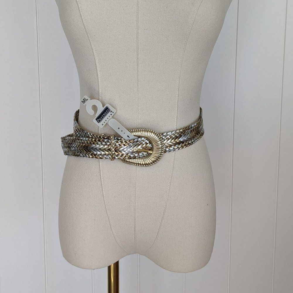 NWT Vintage Partners Mervyns Braided Belt - Silver/Gold - M/L